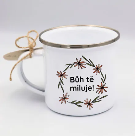 Smaltovaný hrnek „Bůh tě miluje“