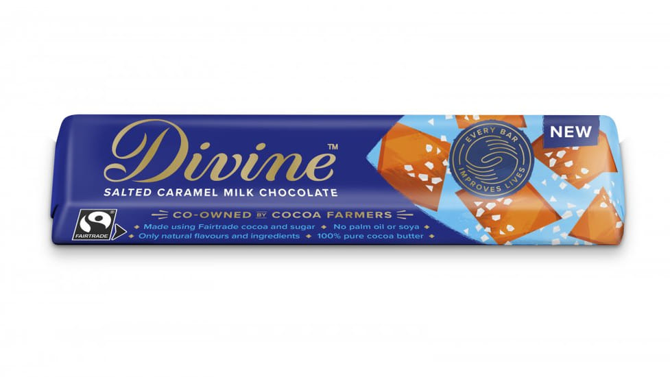 Čokoládová tyčinka Divine mléčná se slaným karamelem 35g