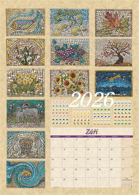 Nástěnný kalendář 2026 – A3, mozaika, se samolepkami